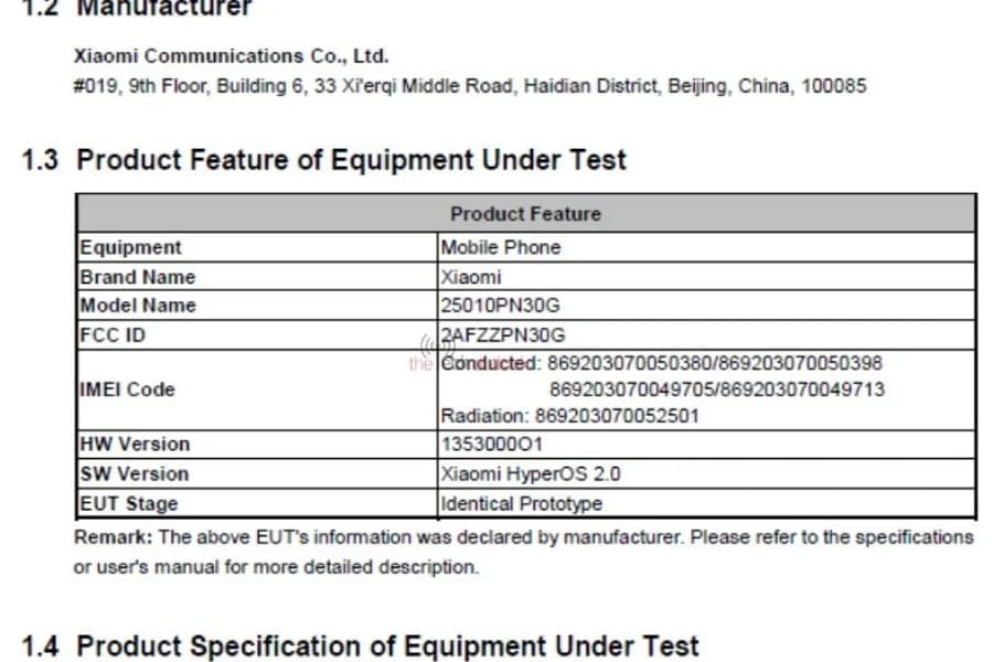 گواهی FCC شیائومی ۱۵ اولترا