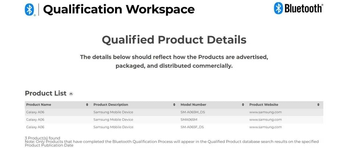گواهی بلوتوث گلکسی A06