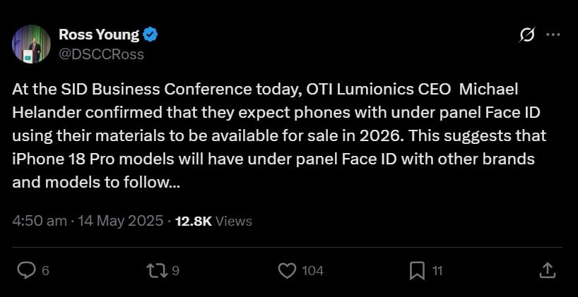 گزارش فیس ایدی زیر نمایشگر ایفون ۱۸ پرو