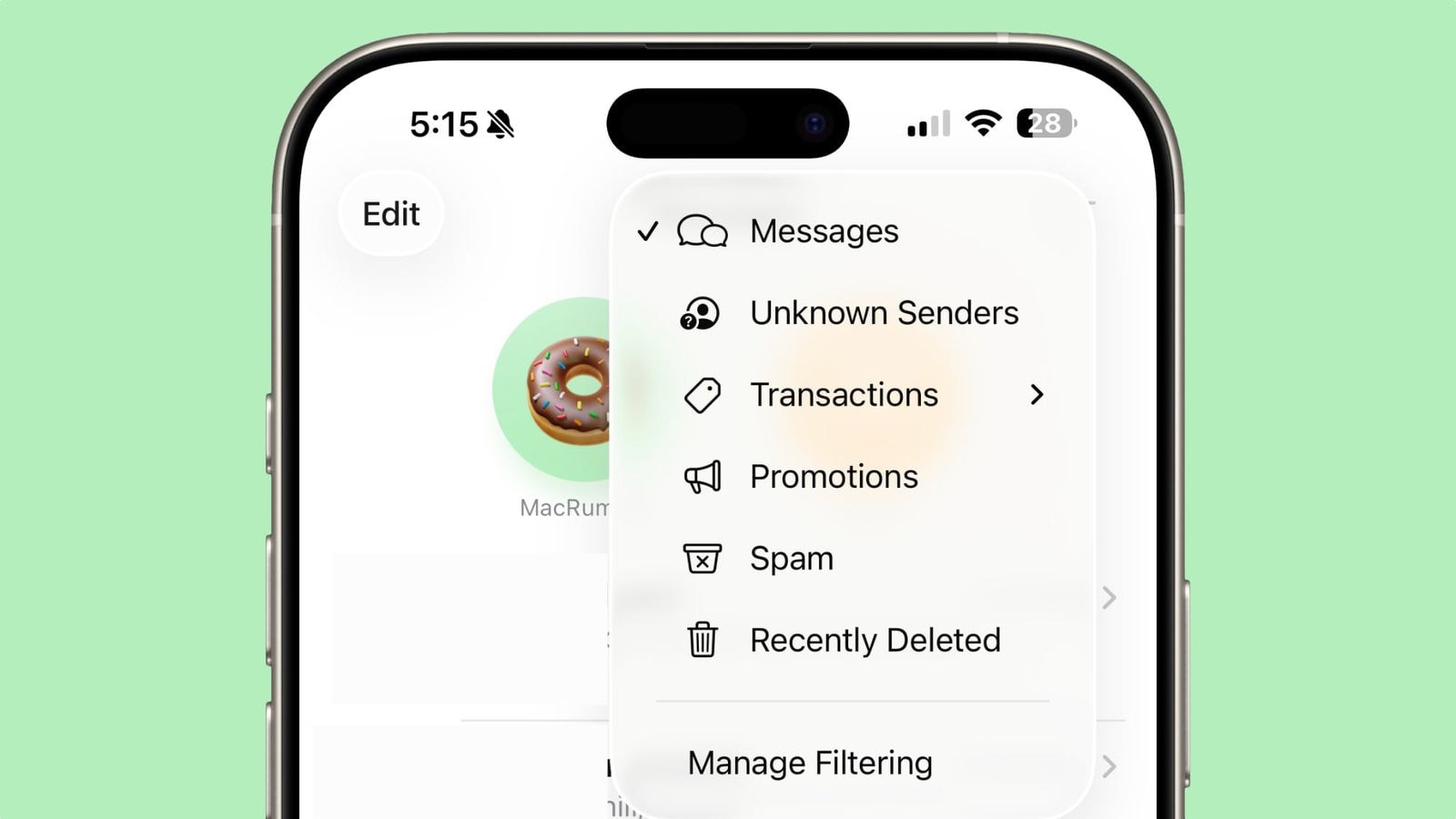 گزینه فیلتر کردن پیامهای ناشناس در iOS 26