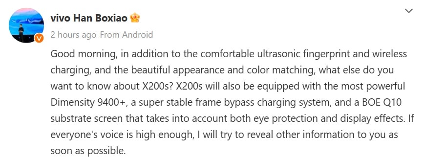 مشخصات فنی ویوو X200s