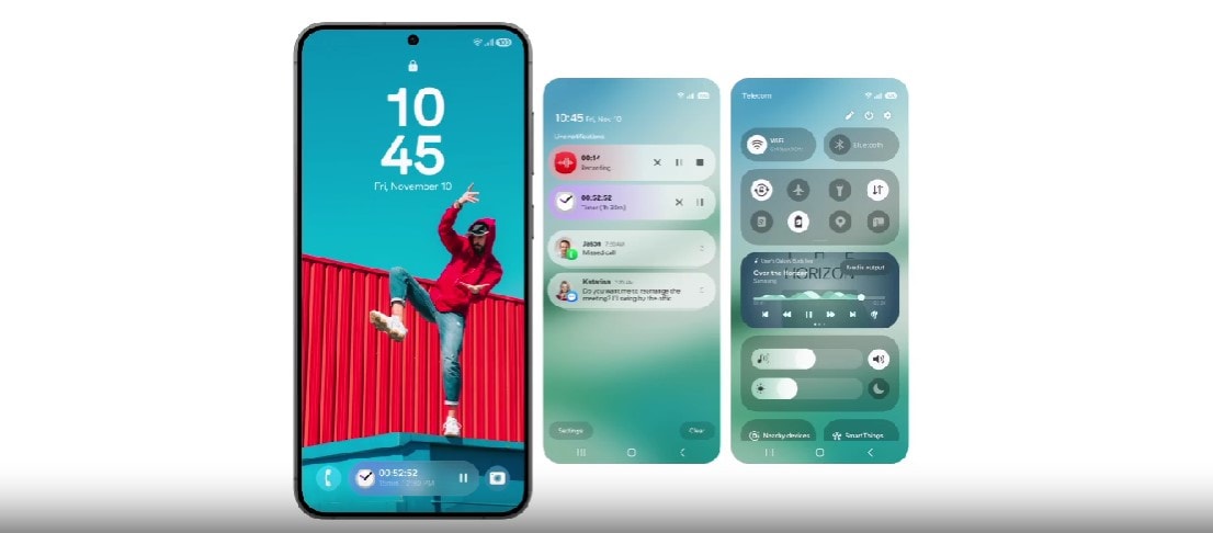 تصویر قفل و پنل نوتیفیکشن One UI 7