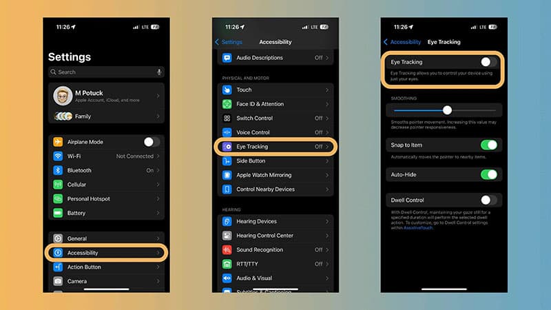 مراحل تصویری فعال کردن Eye Tracking