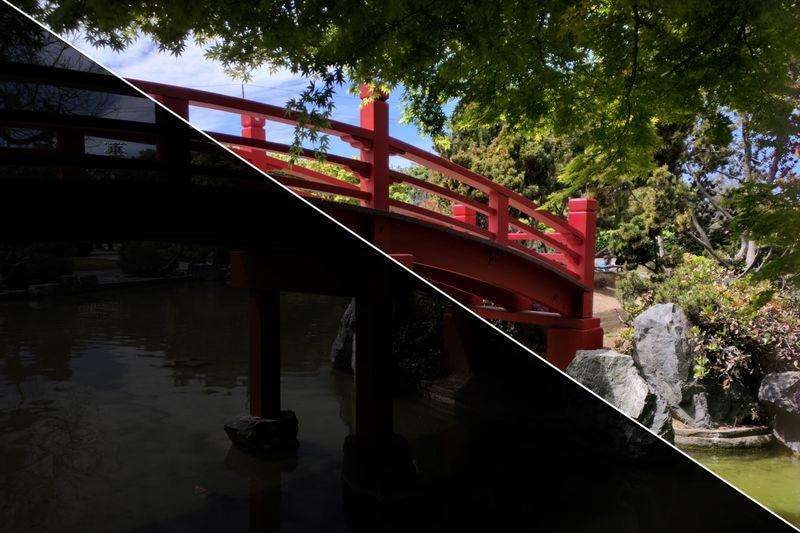 دانشگاه امآیتی برای نشان دادن عملکرد الگوریتمهای جدید، تصویر 12 مگاپیکسلی اصلی (سمت چپ) را با خروجی روتوششده توسط الگوریتمها (سمت راست) در قابی ترکیبی به نمایش درآورده است.