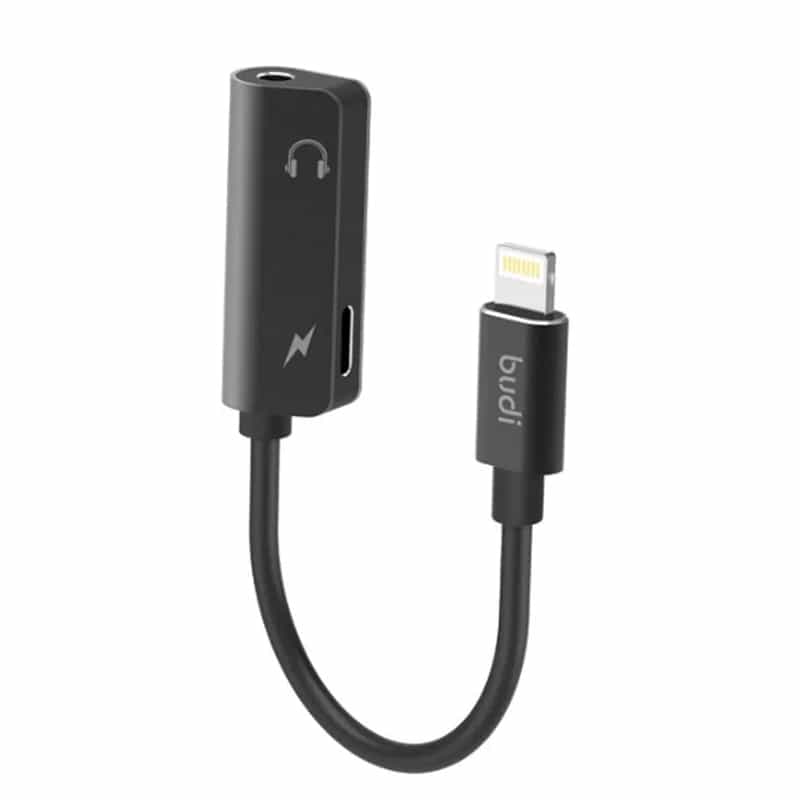 کابل تبدیل لایتنینگ به جک 3.5 میلی متری بودی مدل Budi DC137B طول 0.12 متر