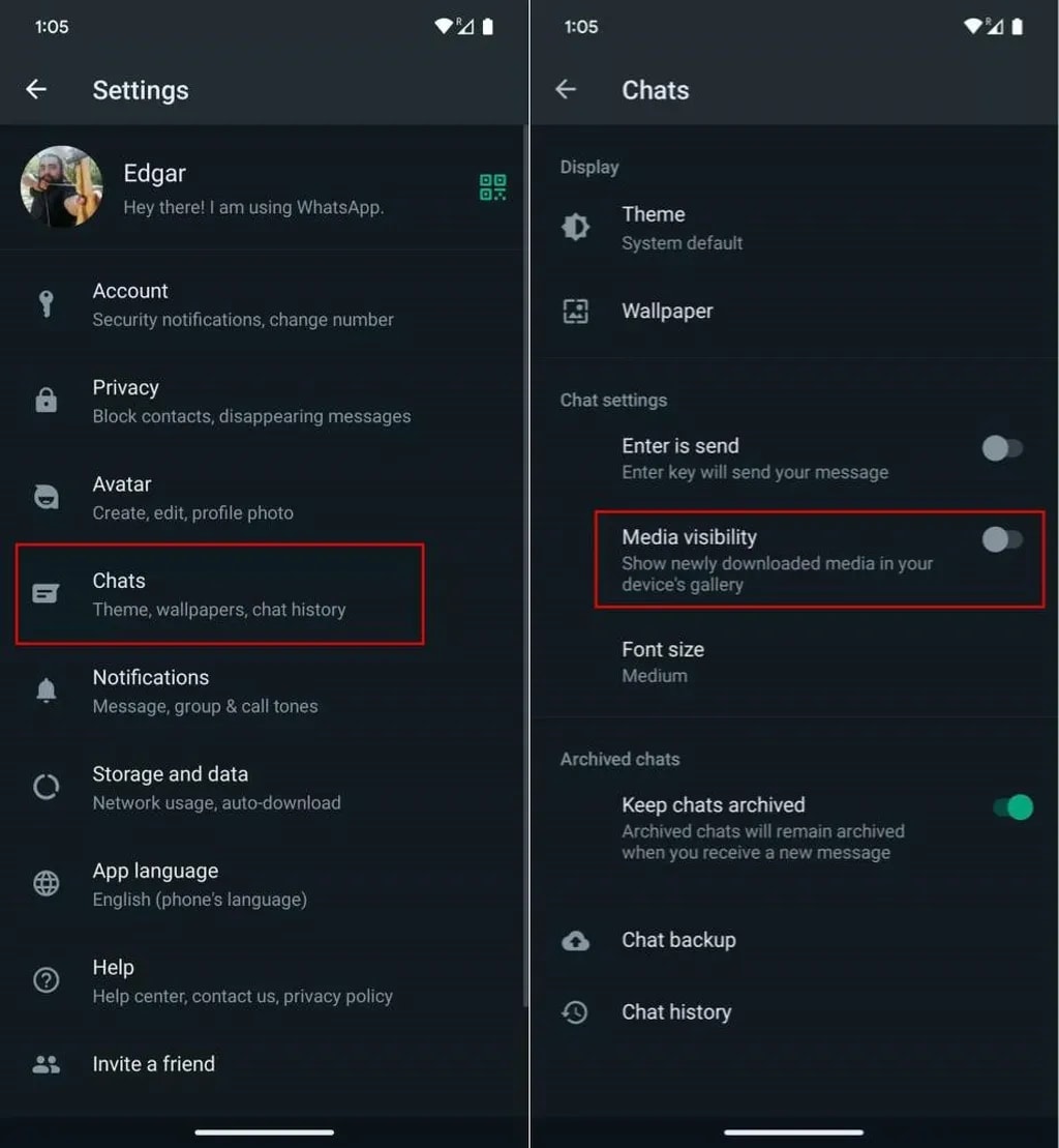 لغو ذخیره خودکار عکس و فیلم در واتساپ اندروید