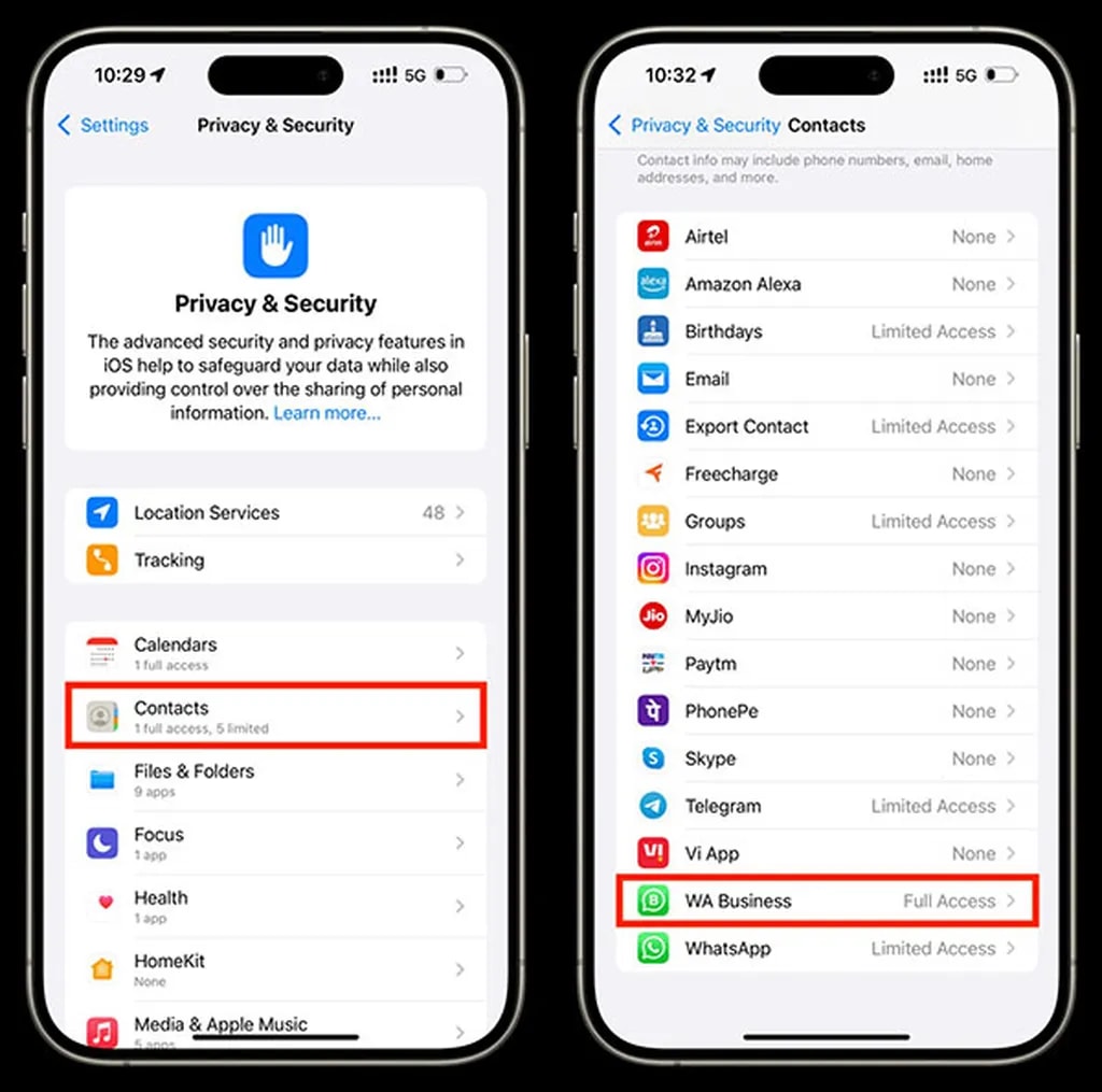 تنظیمات دسترسی اپلیکیشنها به مخاطبین در آیفون
