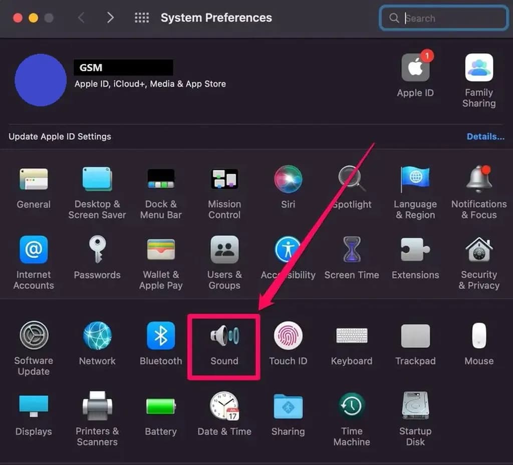 انتخاب «sound» در وصلکردن مکبوک به تلویزیون