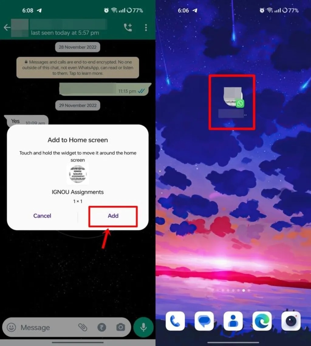 افزودن مخاطب به صفحه اصلی گوشی در واتساپ