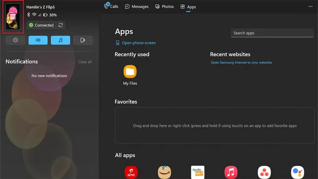 Drag and drop files in Microsoft Phone Link