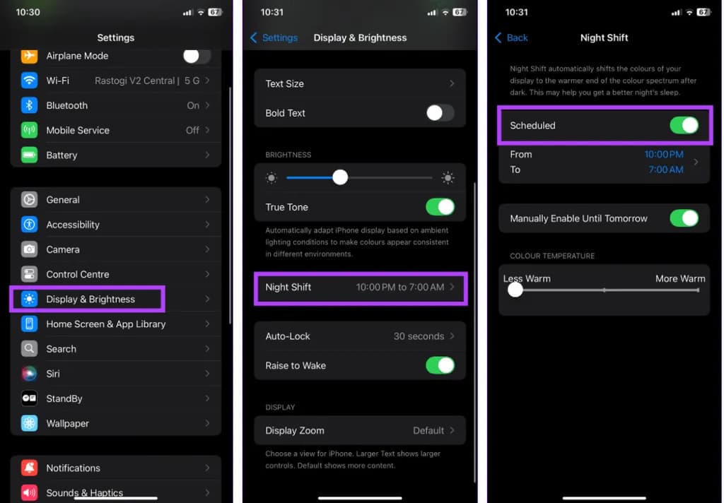 غیرفعالسازی برنامه زمانبندی Night Shift