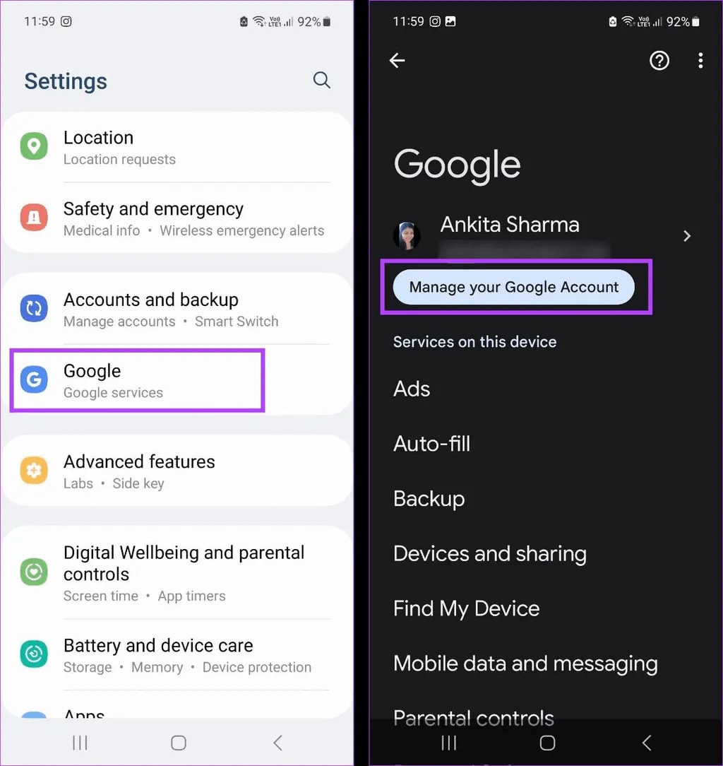 نحوهی مشاهدهی رمز فعلی اینستاگرام در گوشی سامسونگ