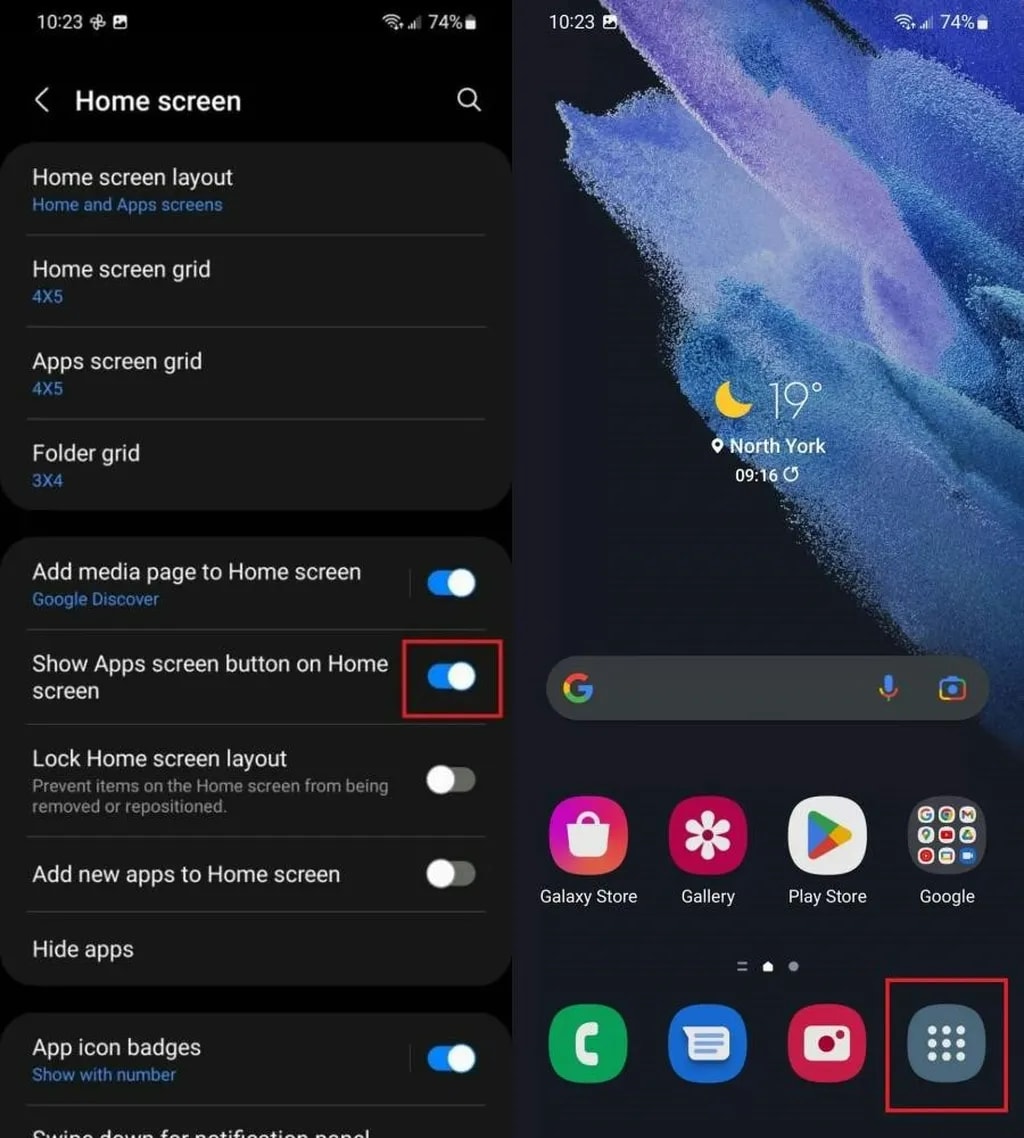 تنظیمات برنامهها در One UI Home