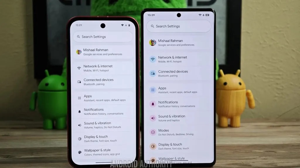آیکنهای بخش تنظیمات اندروید ۱۶