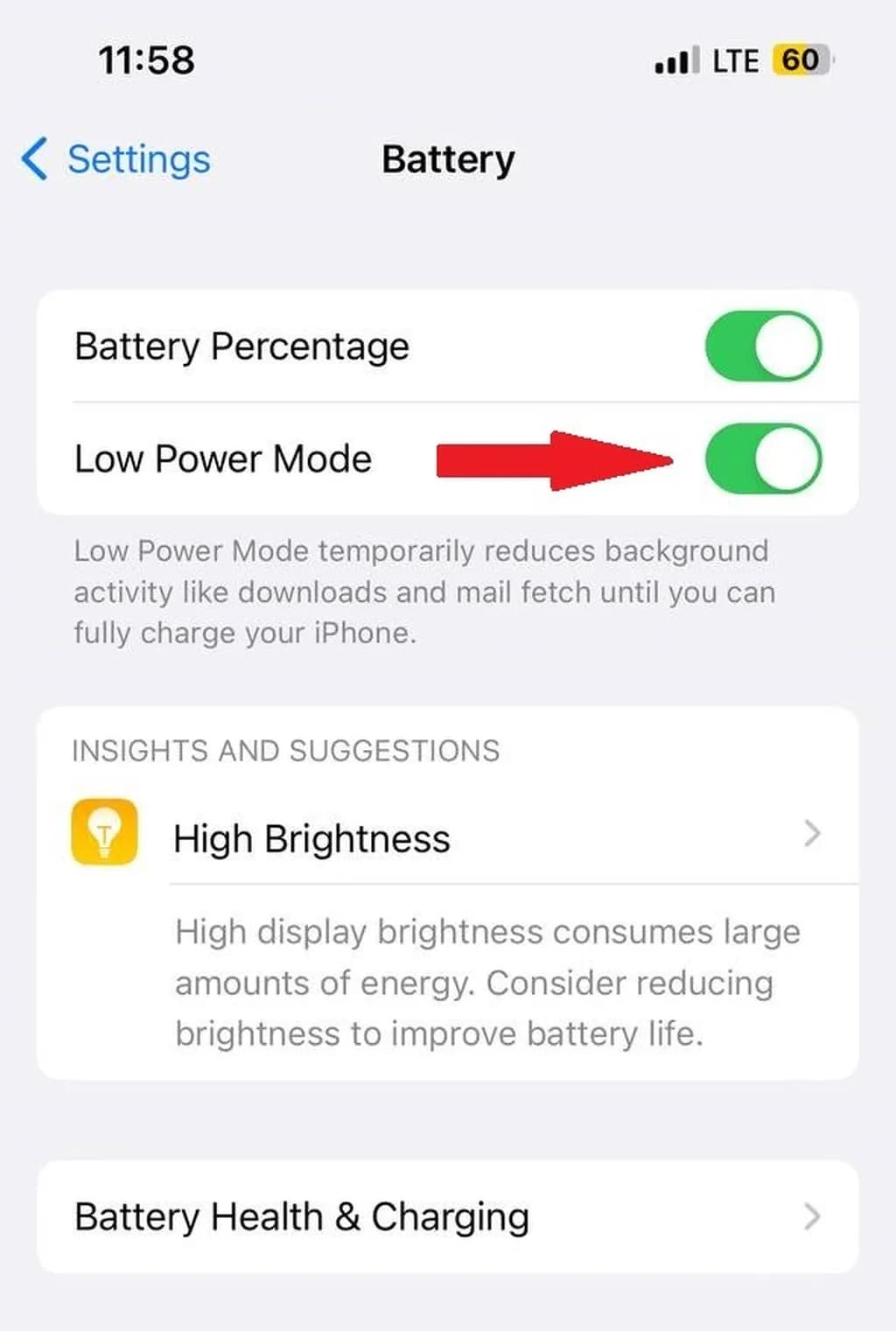 فعالکردن قابلیت Low Power Mode در گوشی آیفون