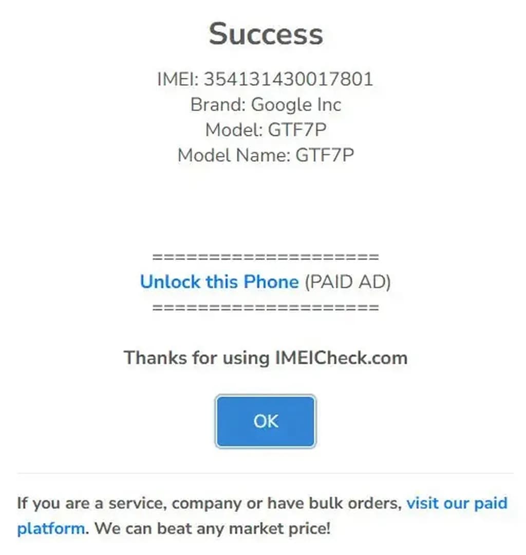 گواهی IMEI پیکسل 9a