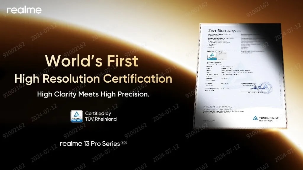 گواهی دوربین ریلمی ۱۳ پرو پلاس