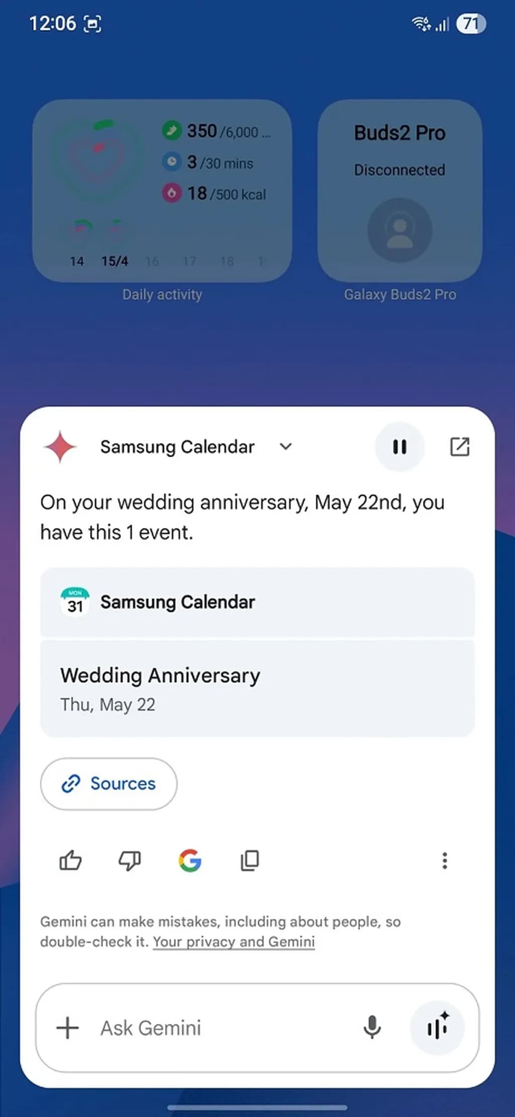 جمنای در برنامه تقویم سامسونگ