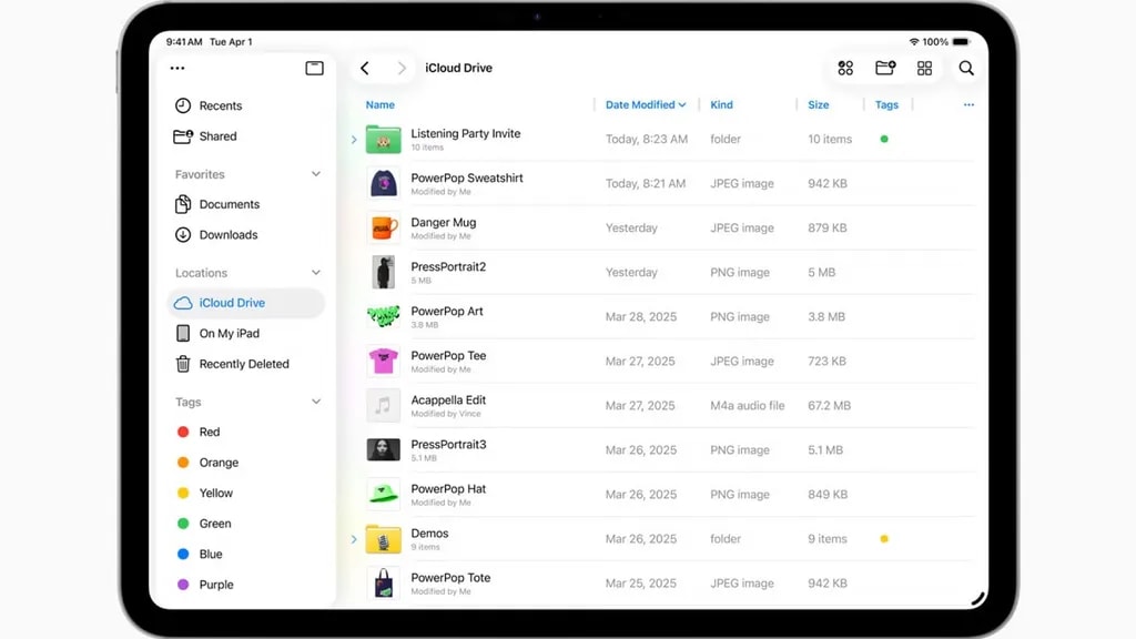نسخه بهبودیافته برنامه files در ipados 26