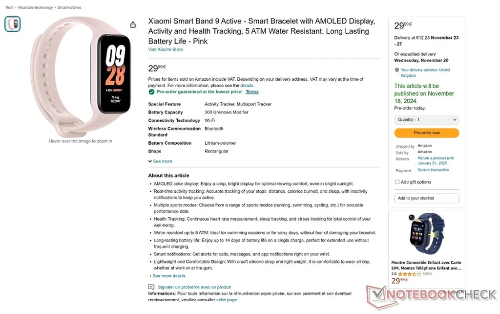 صفحه اسمارت بند ۹ اکتیو در فروشگاه آمازون