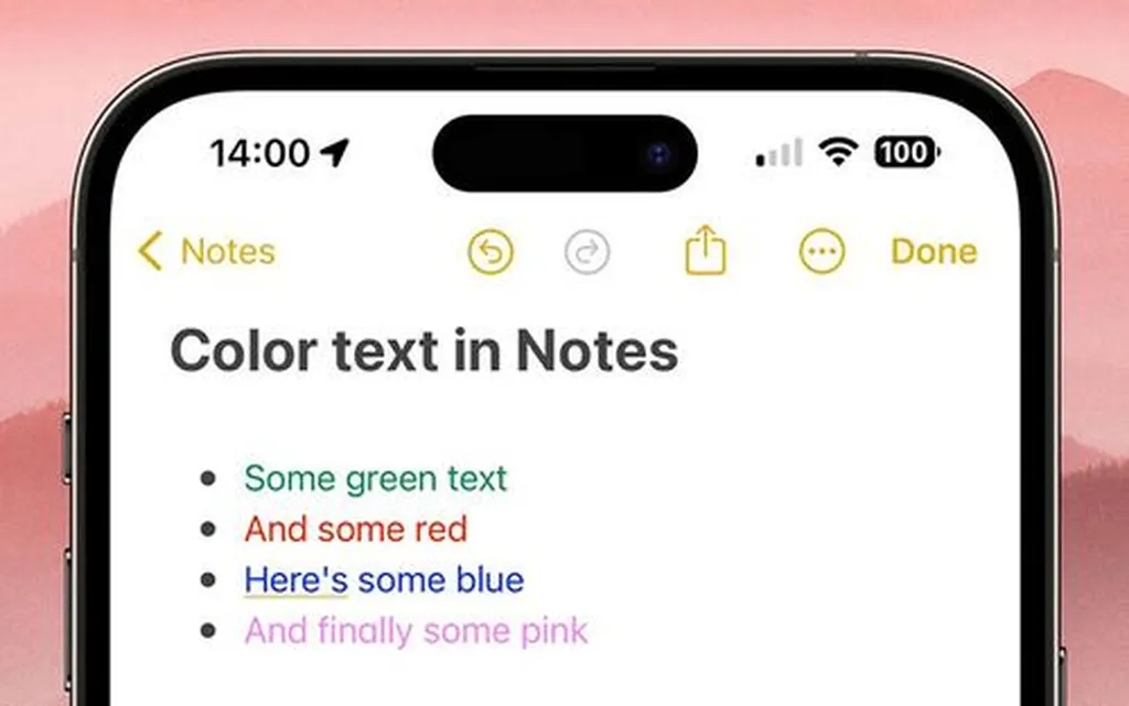 راهنمای اضافه کردن متن رنگی به اپلیکیشن Notes اپل