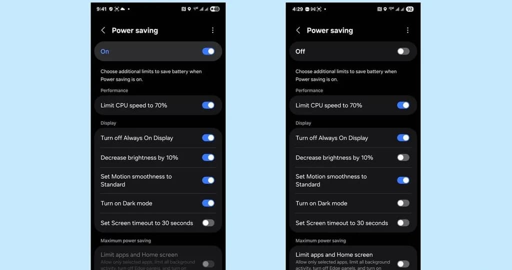 تنظیمات ذخیره انرژی گلکسی S25