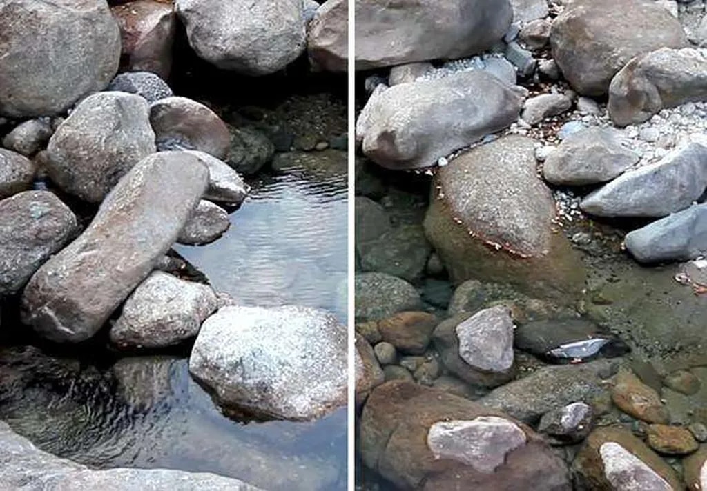 یکی از ویژگیهای فیلتر پولاریزه مهار انعکاس نور روی سطوح شفافی مثل آب یا شیشه است (عکس سمت چپ بدون فیلتر پولاریزه؛ عکس سمت راست با فیلتر پولاریزه)