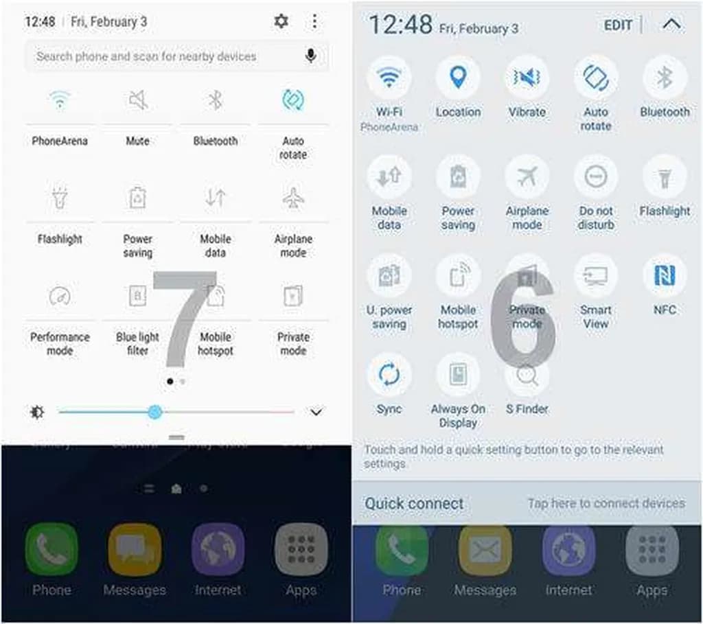 آیکنهای بیشتر تنظیمات سریع