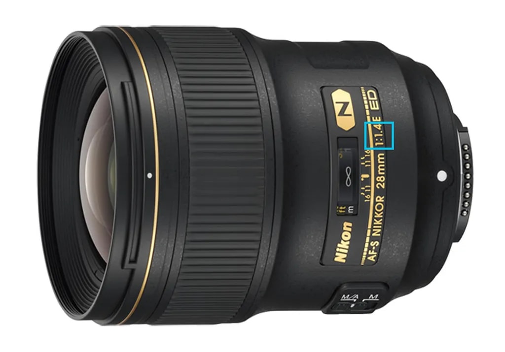 تصویر 2. کمترین عدد دیافراگم این لنز یعنی حداکثر میزان گشودگی روزنه دیافراگم، f/1.4 است.