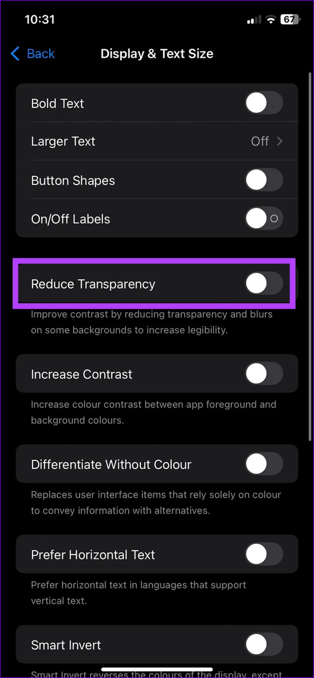 غیرفعال کردن کاهش شفافیت و نقطه سفید