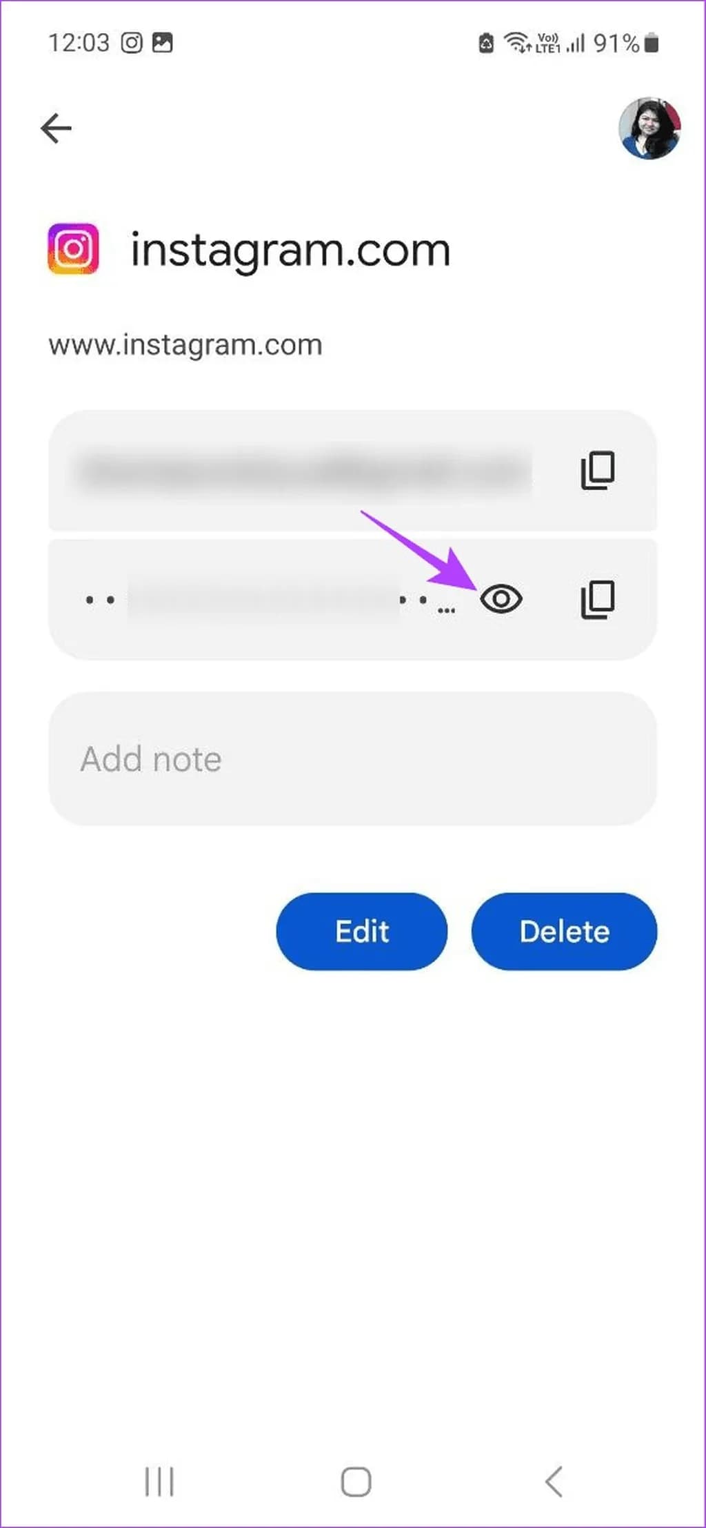 نحوهی مشاهدهی رمز فعلی اینستاگرام در گوشی