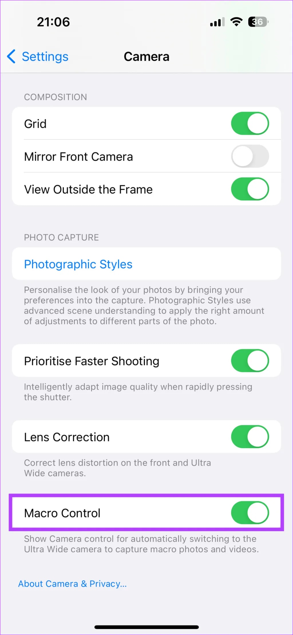 کنترل بیشتر بر روی حالت ماکرو و افزایش کیفیت عکسهای نمای نزدیک
