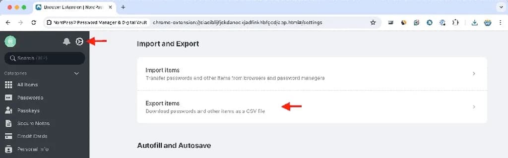 خروجی گرفتن از پسوردهای NordPass