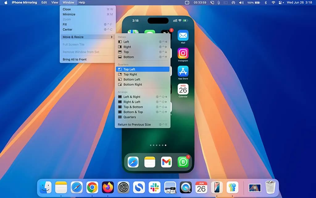 تغییر محل پنجره iPhone Mirroring