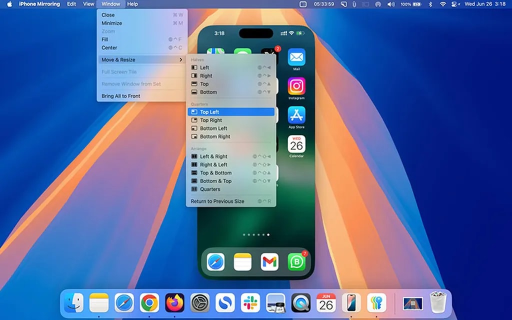 تغییر محل پنجره iPhone Mirroring
