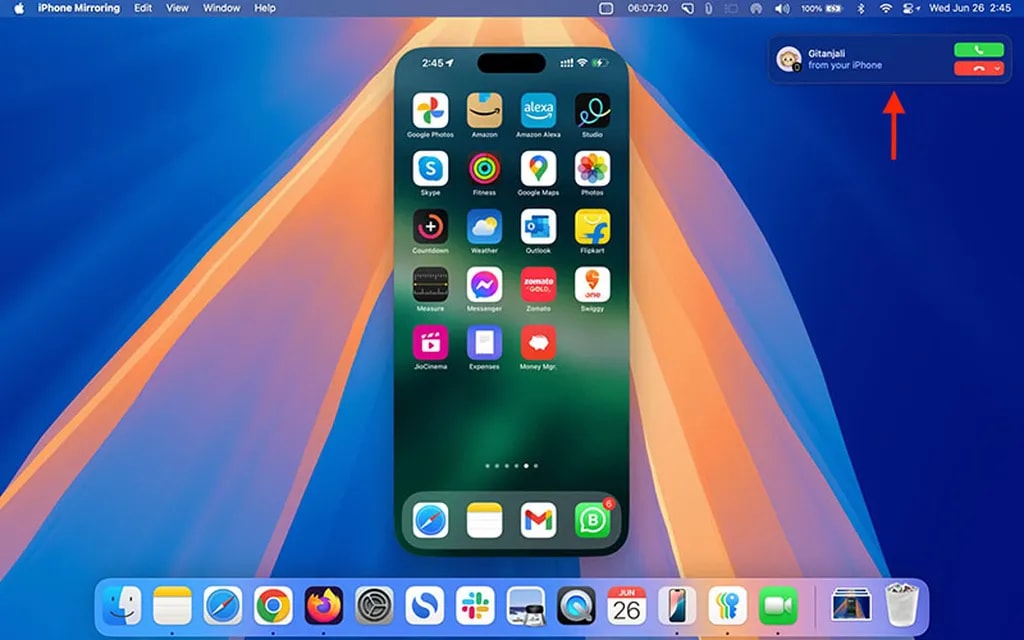 دریافت تماس هنگام استفاده از آيفون میرورینگ