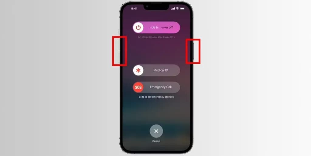خاموش کردن آیفون سری ۱۳ با استفاده از دکمهها