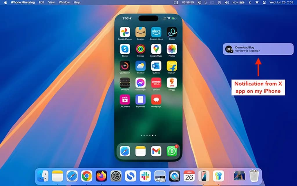 دریافت نوتیفیکیشنها هنگام استفاده از iPhone Mirroring