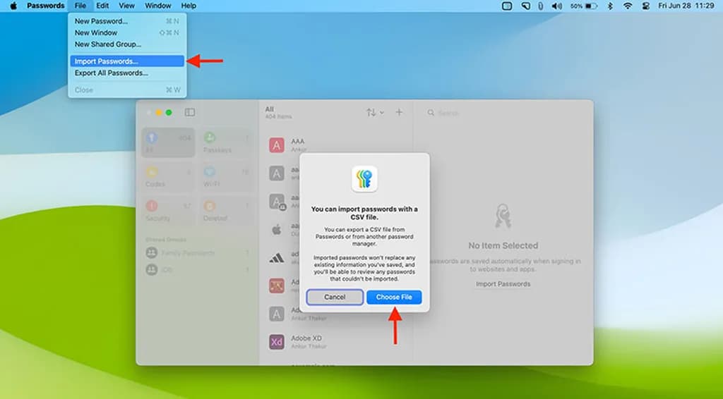 ایمپورت کردن پسوردها در اپلیکیشن Passwords اپل