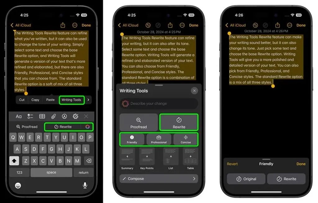 گزینههای بیشتر در ابزارهای نوشتاری