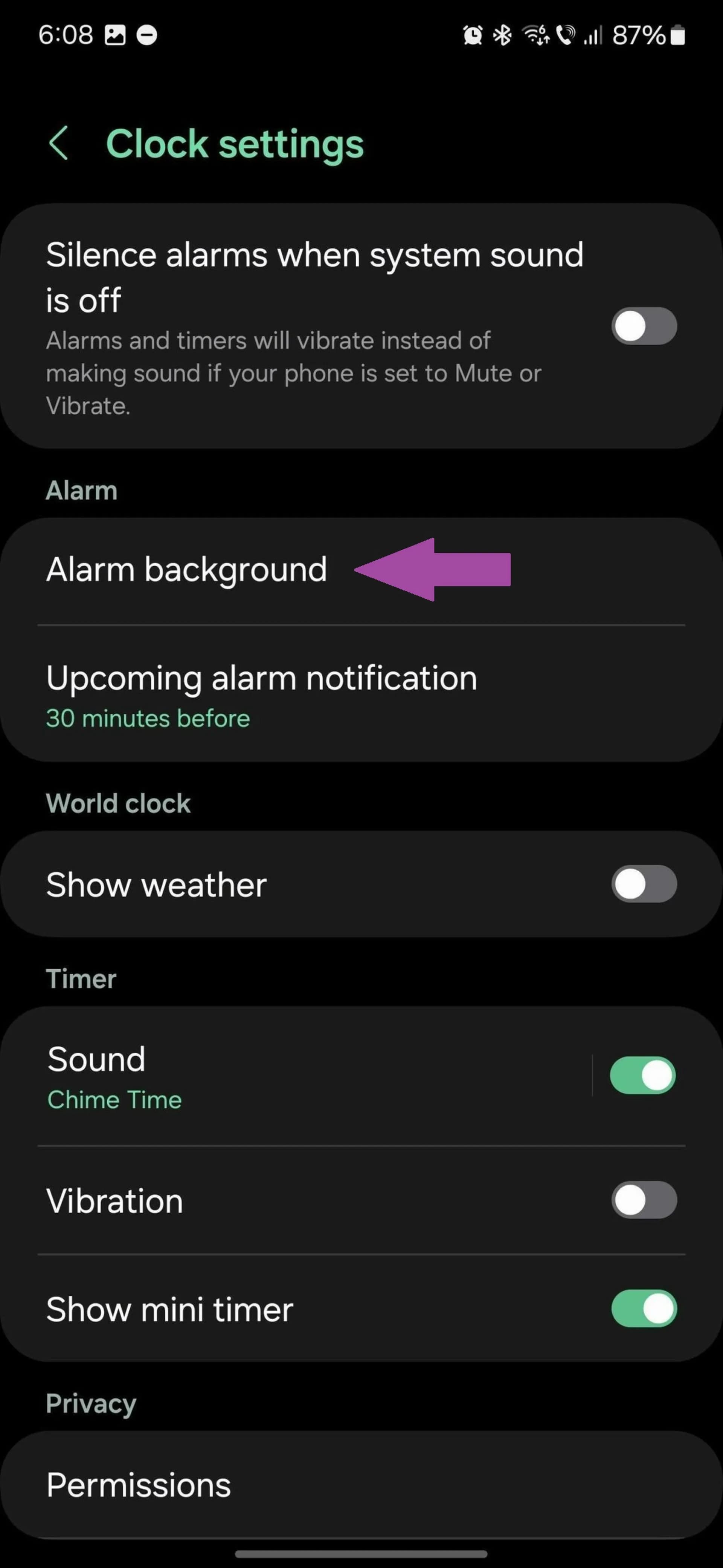 تنظیم One UI 6.1 برای صفحهزمینه هشدار آلارم