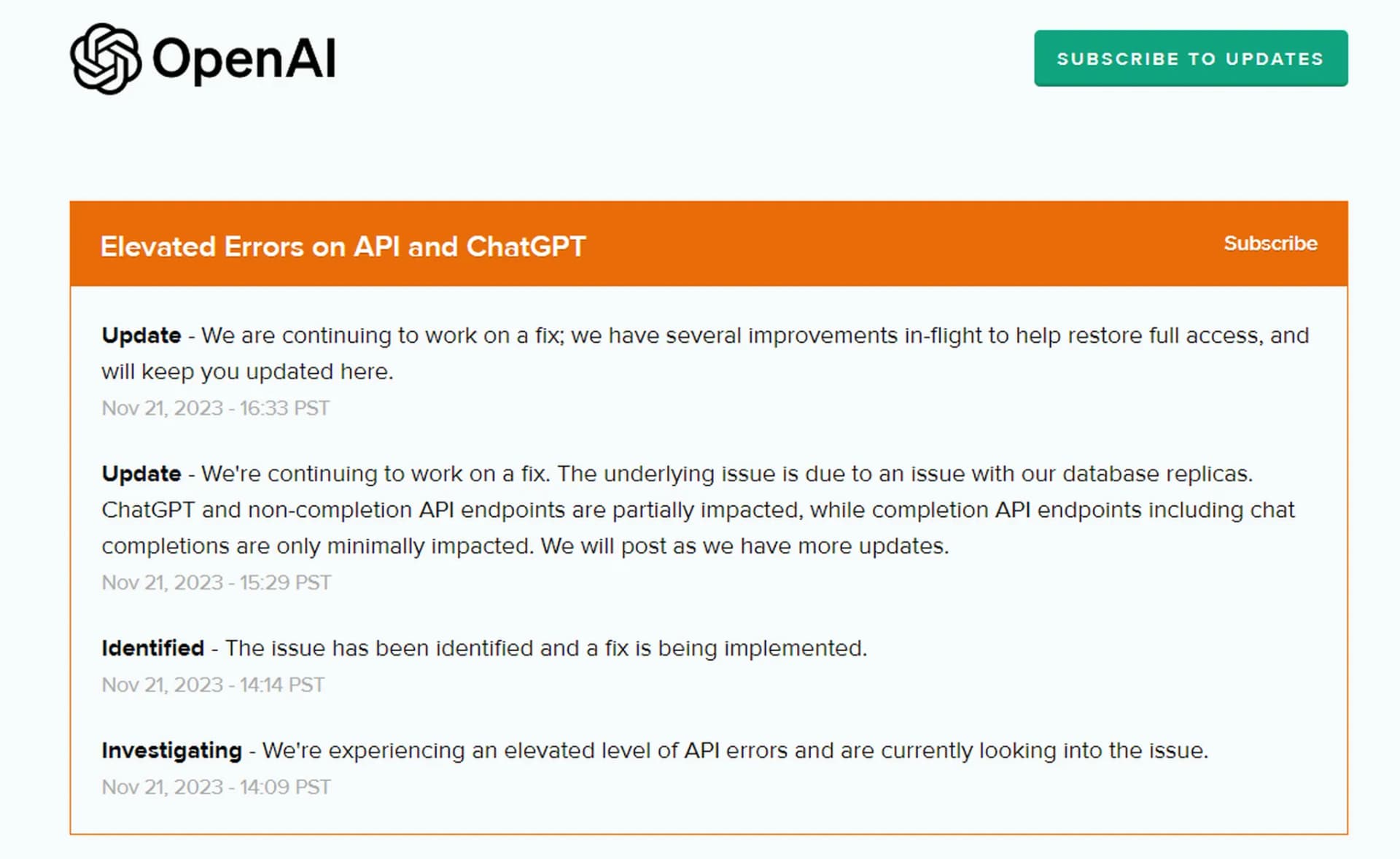 خطای Elevated error rates on all models در کار نکردن چتجیپیتی