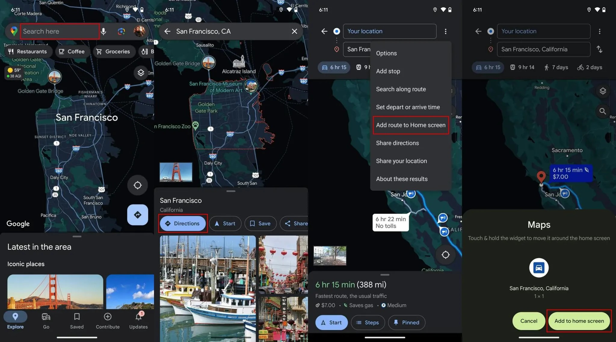 افزودن مسیرهای Google Maps به صفحهی اصلی گوشی اندرویدی