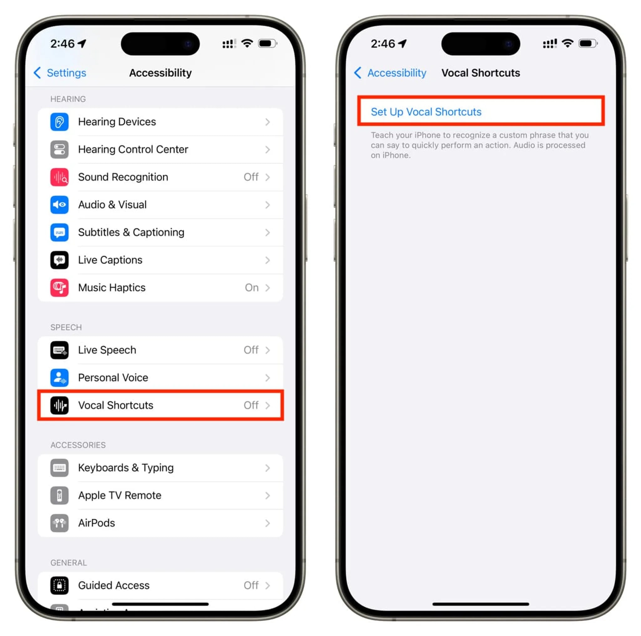 مراحل تنظیم Vocal Shortcuts