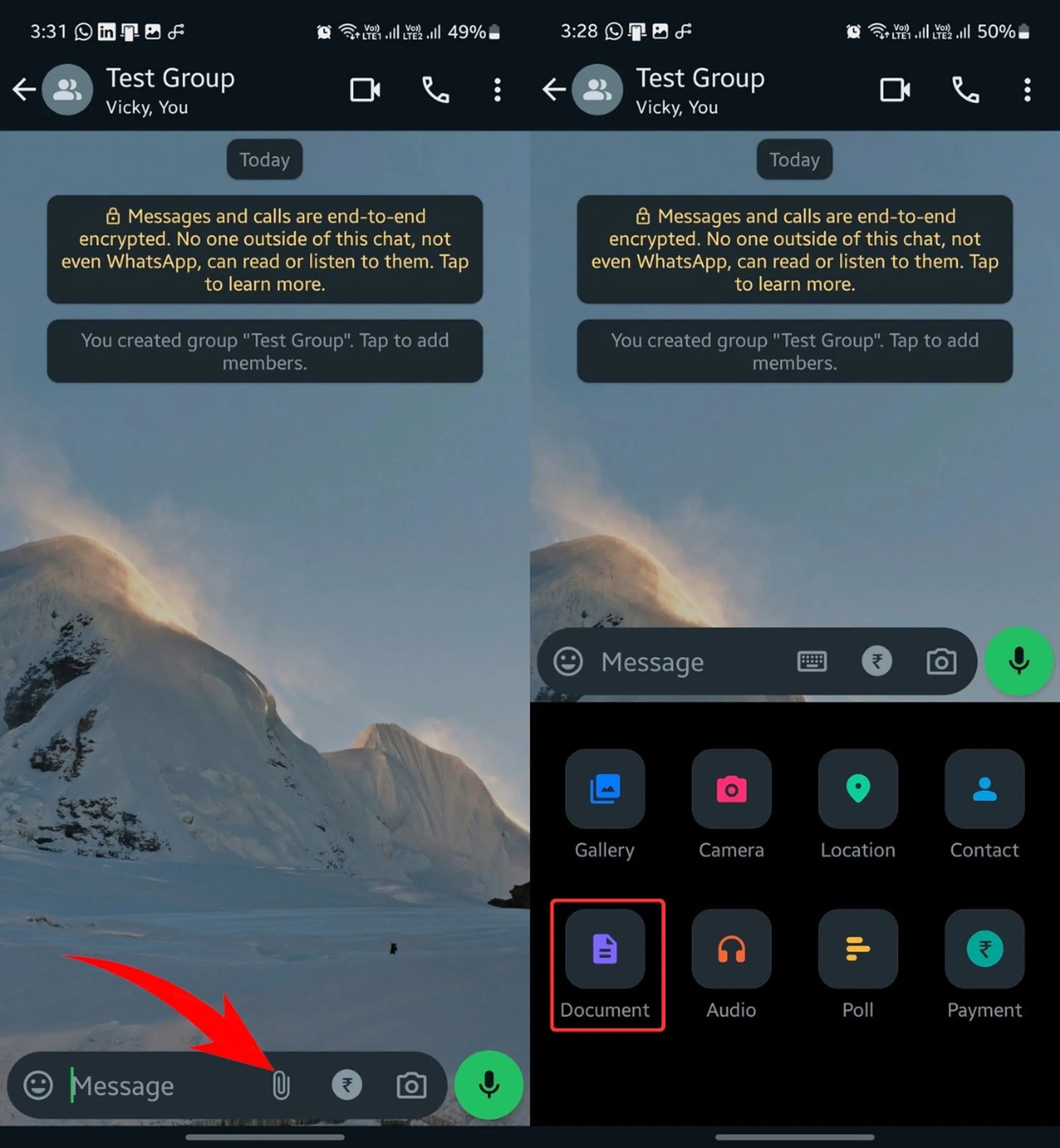 فرستادن عکس بهصورت فایل در واتساپ؛ روش دوم