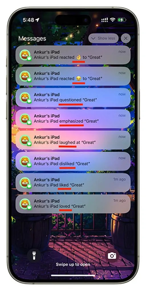 نوتیفیکیشن دریافتی هنگام ارسال ریاکشن