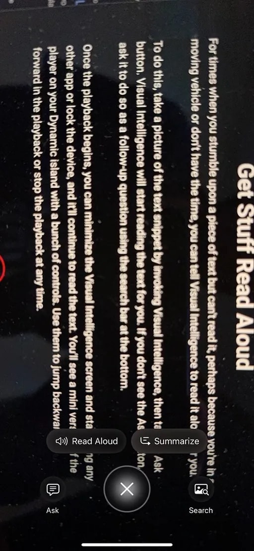 خوانش متون در Visual Intelligence