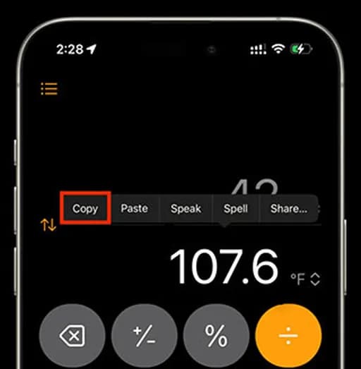 کپی کردن نتیجه تبدیل واحد