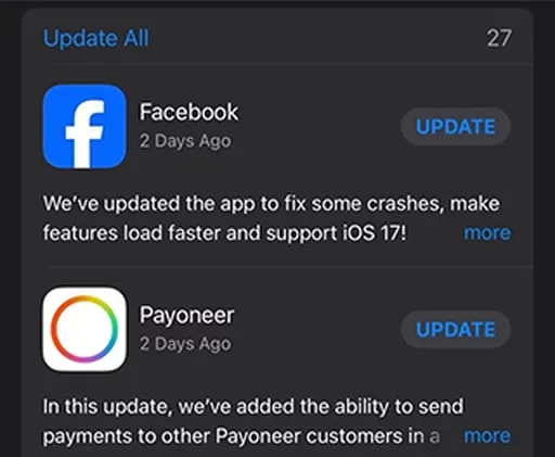 آپدیت کردن اپلیکیشنها در آیفون