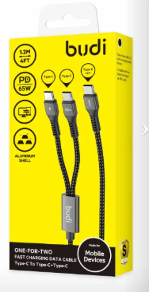 کابل شارژ کنفی یک به دو USB-C به USB-C بودی مدل DC210C2C12B-2